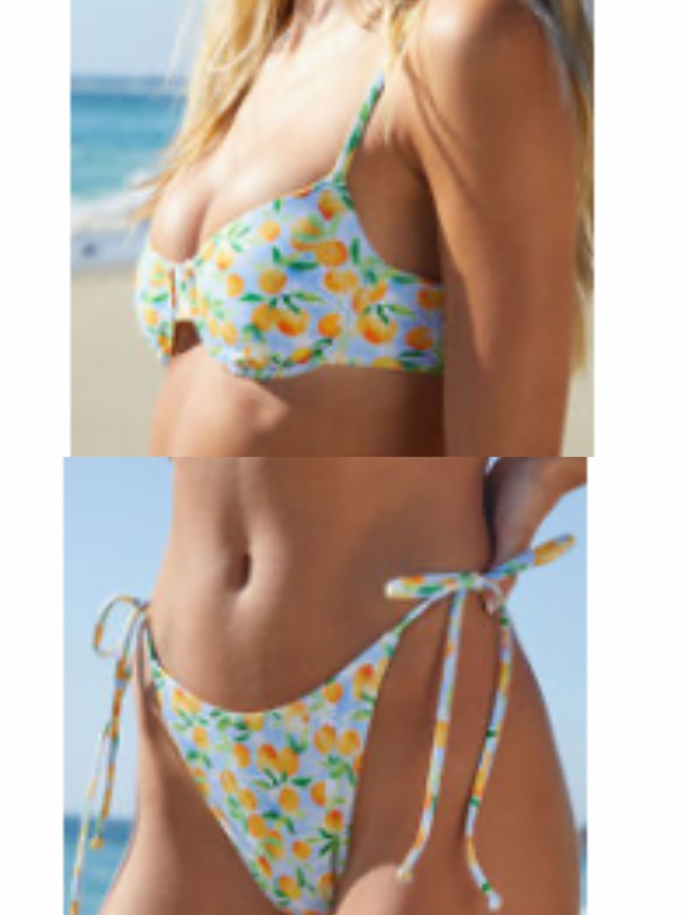 PacSun Eco Multicolor Coral Tie Back Bralette Bikini Top and Bottoms